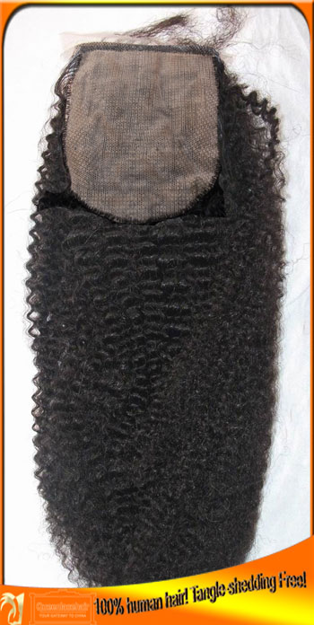 Brazilian Virgin Hair Afro Curl Silk Base Top Lace Closures 4x4,Free Middle,3 Part
