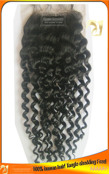 Virgin Peruvian Kinky Curl Human Hair Top Lace Closures Seller