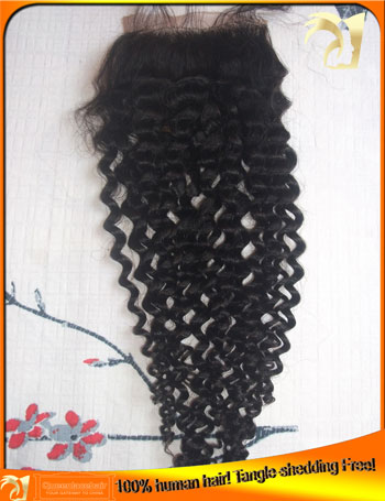 Best Quality Indian Kinky Curly Top Lace  Closures,Bleached Knots,Tangle Shedding Free,Free shipping