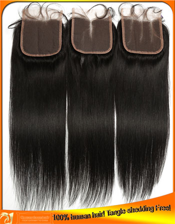 Wholesale Brazilian Virgin Straight Human Lace Closures,Free,Middle,3 Part